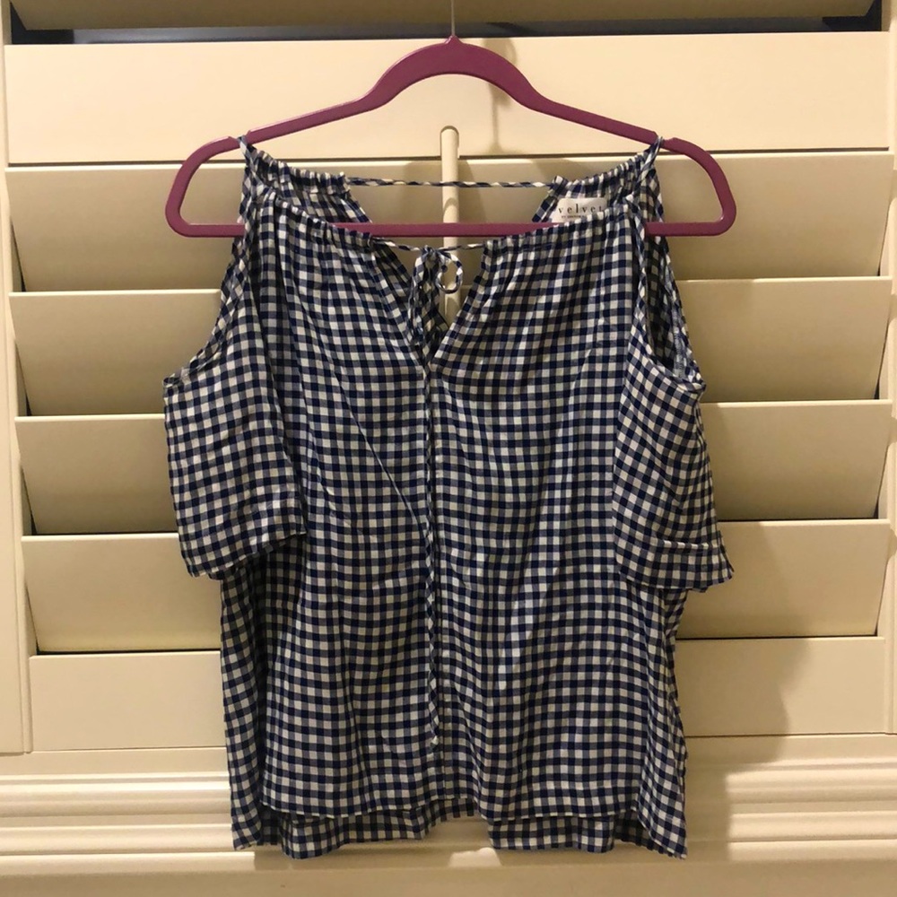 VELVET gingham off the shoulder top